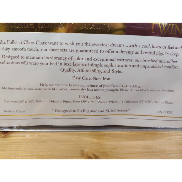 Clara Clark Premier 1800 Series 3 Pc Sheet Set Black Microfiber Twin - Picture 4 of 4